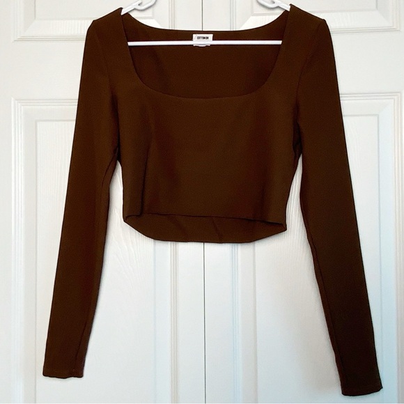 Cotton On Tops - Cotton On Brown Long Sleeve Crop Top L